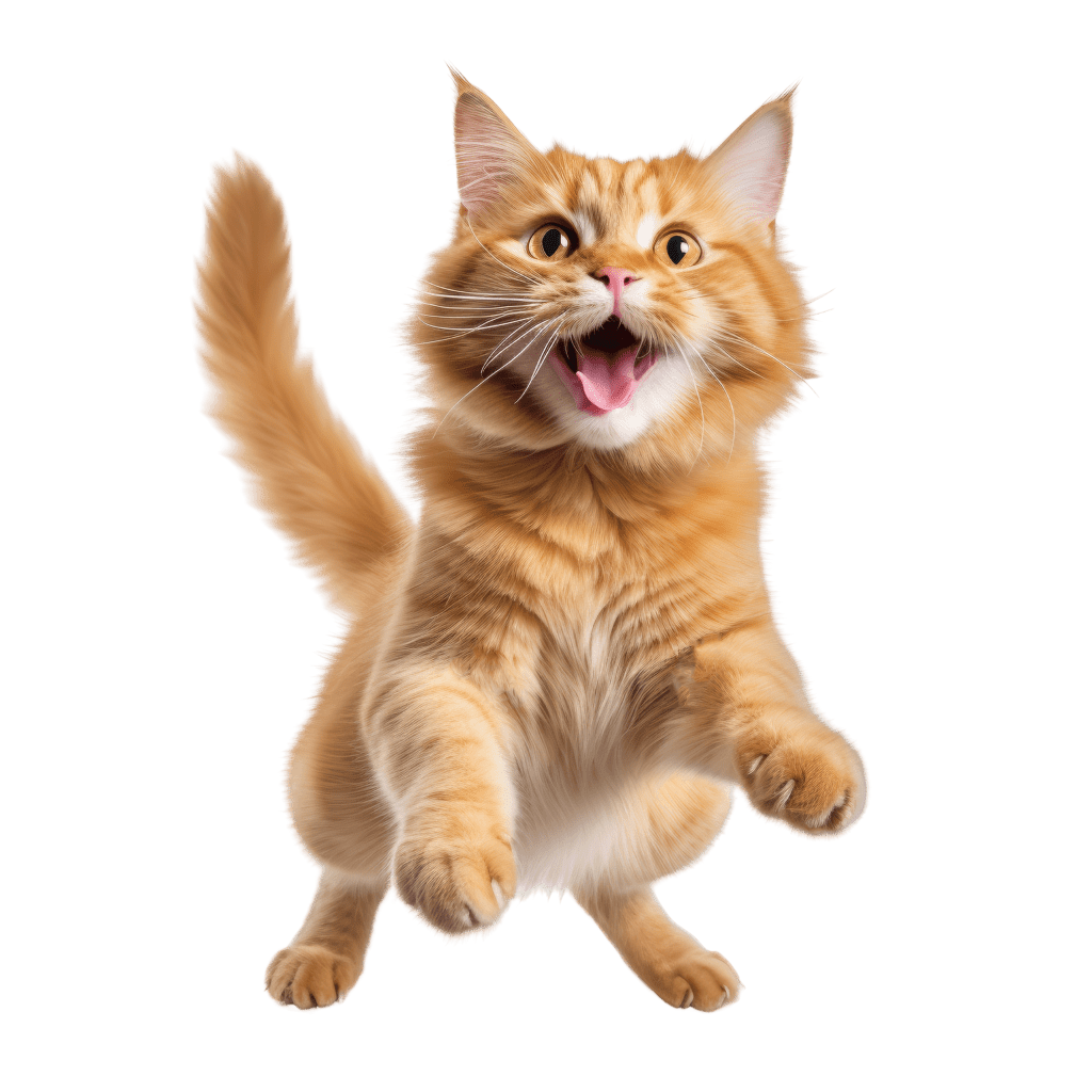 a happy, jumping cat